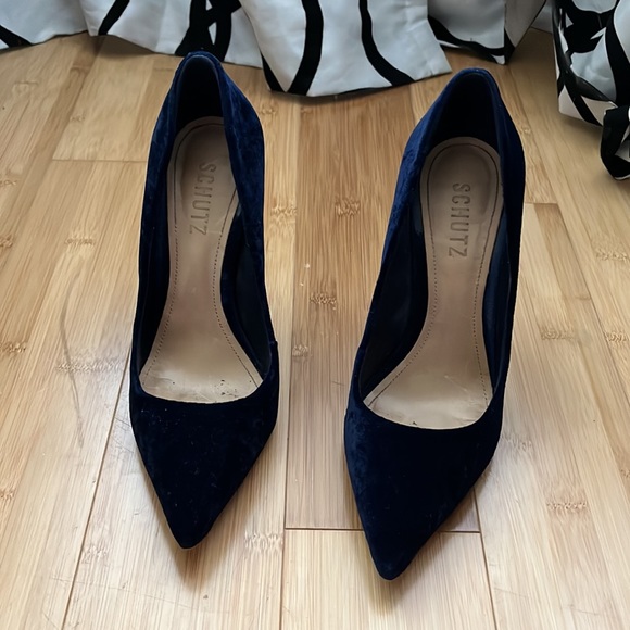 SCHUTZ navy blue suede heels pumps size 7 - Picture 2 of 4